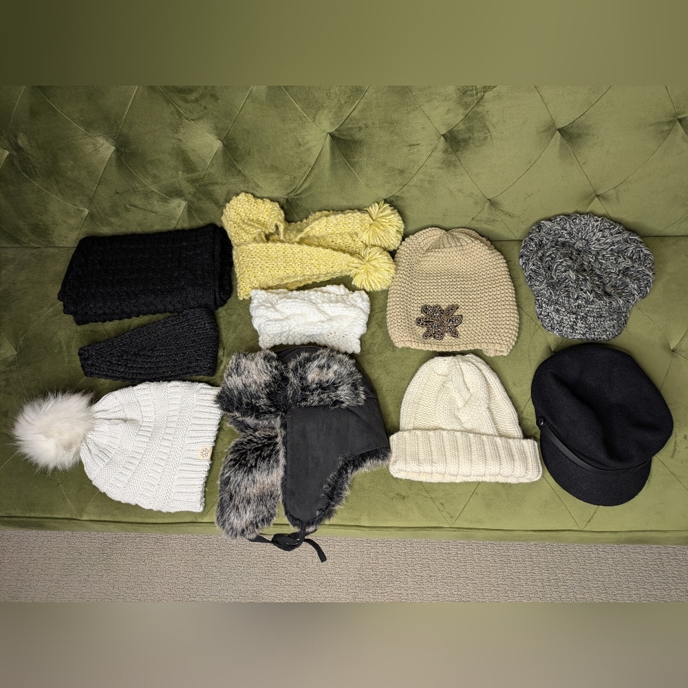 Lot Bundle Fall Winter Accessories Hats Beanie Scarves Head Wraps Embellished